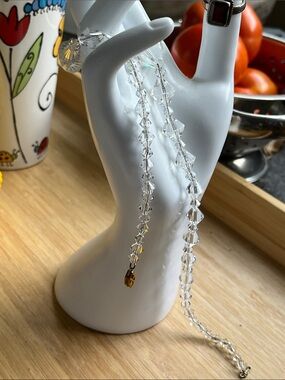 16” Vintage 50s/60s Glass Necklace – Clear Faceted Beads, Subtle Sparkle